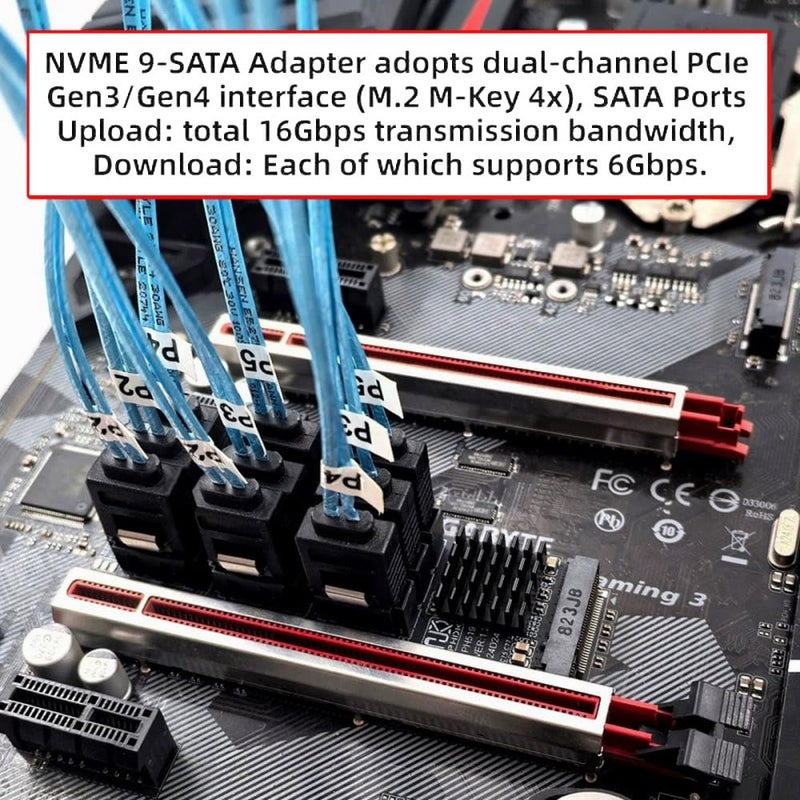 Cablecc 6Gbps NVME M-Key PCI Express NGFF M.2 to 9 Ports SATA 3.0 Adapter Converter Hard Drive Extension Card 2280 for NAS Computer - Image 5